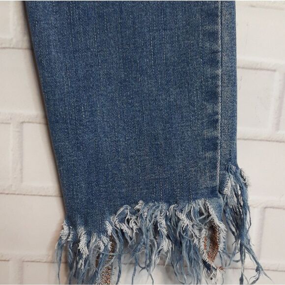 Free People Women's Distressed Skinny Stretch Denim Raw Hem Ankle Blue Jeans 24 - Picture 9 of 11